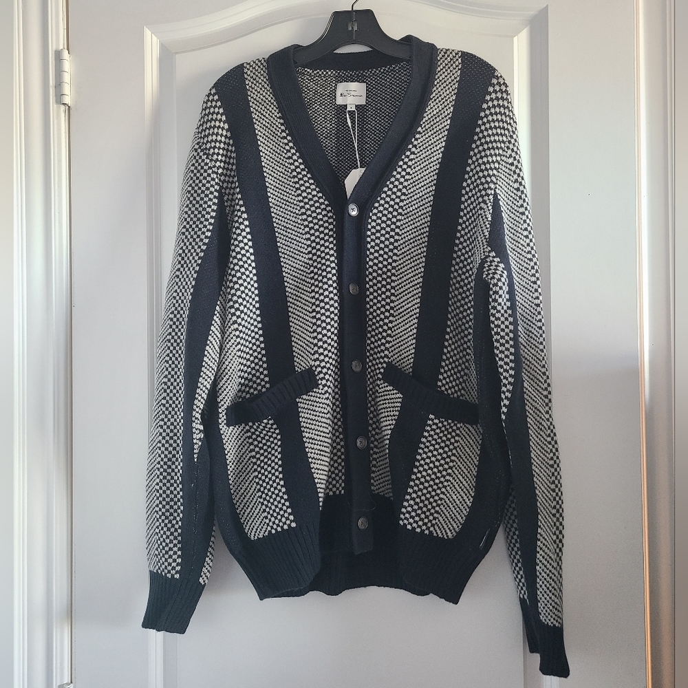 Ben Sherman Black and White Knit Cardigan Sweater